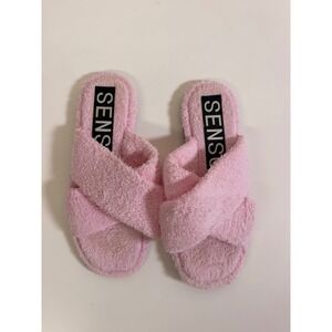 Senso Inka Slippers Women 37 Pink Excellent Terry Cloth Criss Cross Slides